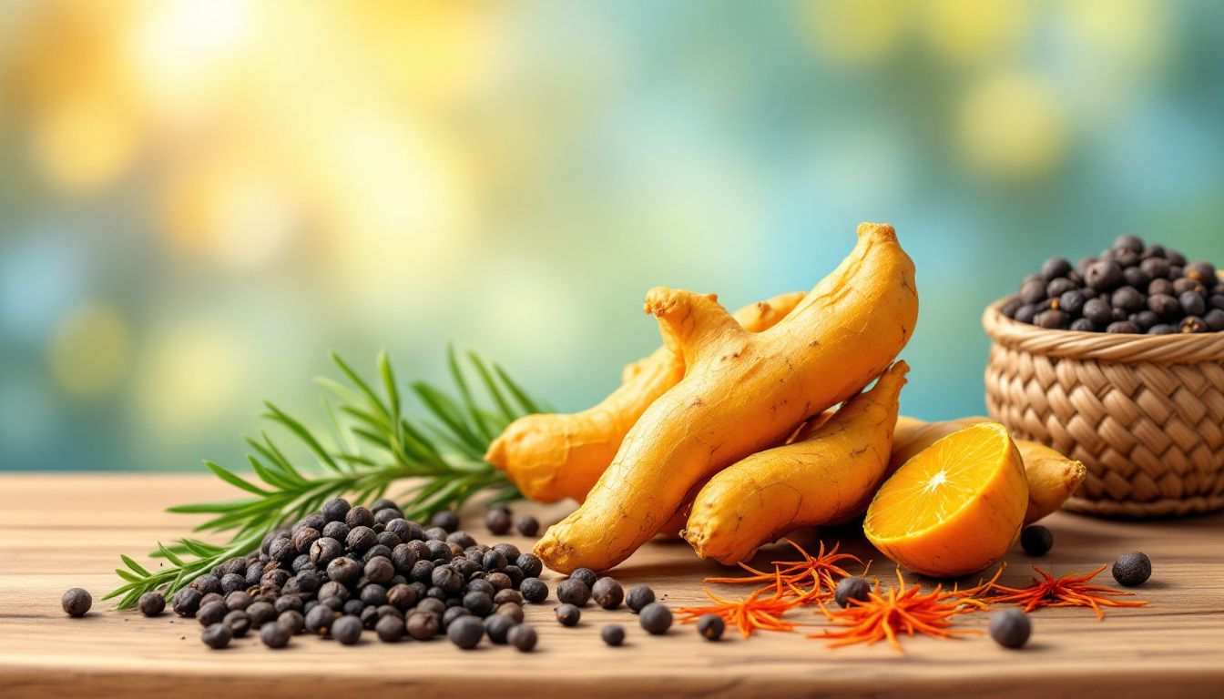 An overview of the ingredients in a turmeric supplement with black pepper.