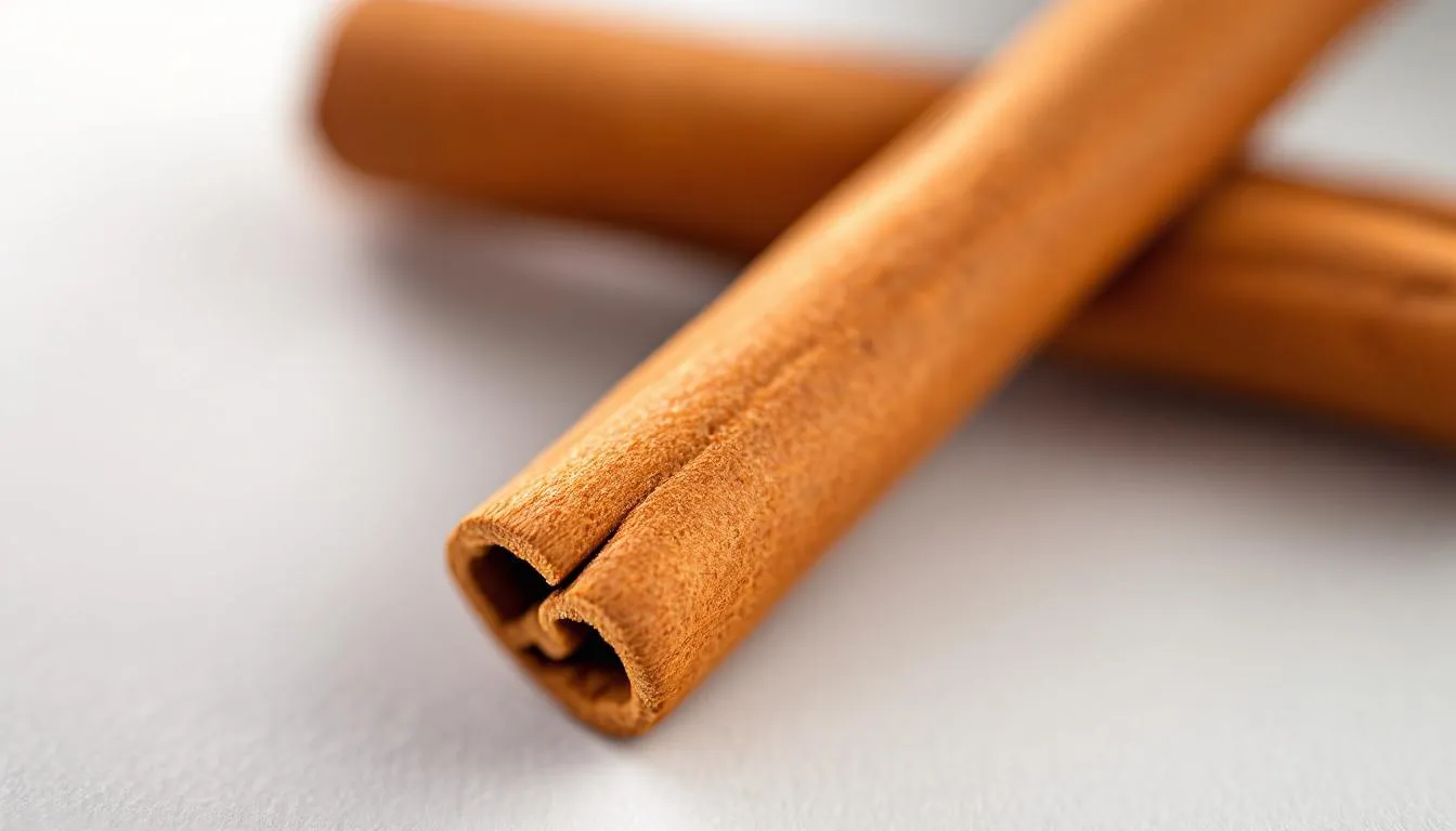 De afbeelding toont een bundel kaneelstokjes, die vaak worden gebruikt in zowel zoete gerechten als hartige gerechten. Deze specerij, afkomstig van de binnenste bast van de kaneelboom, heeft een warme, zoete smaak en bevat antioxidanten en polyfenolen, wat bijdraagt aan de positieve effecten op de gezondheid.